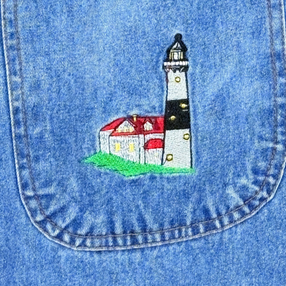 Vtg Casey Coleman Lighthouse Embroidered Denim Chore Field Barn Jacket M/L - Picture 7 of 12